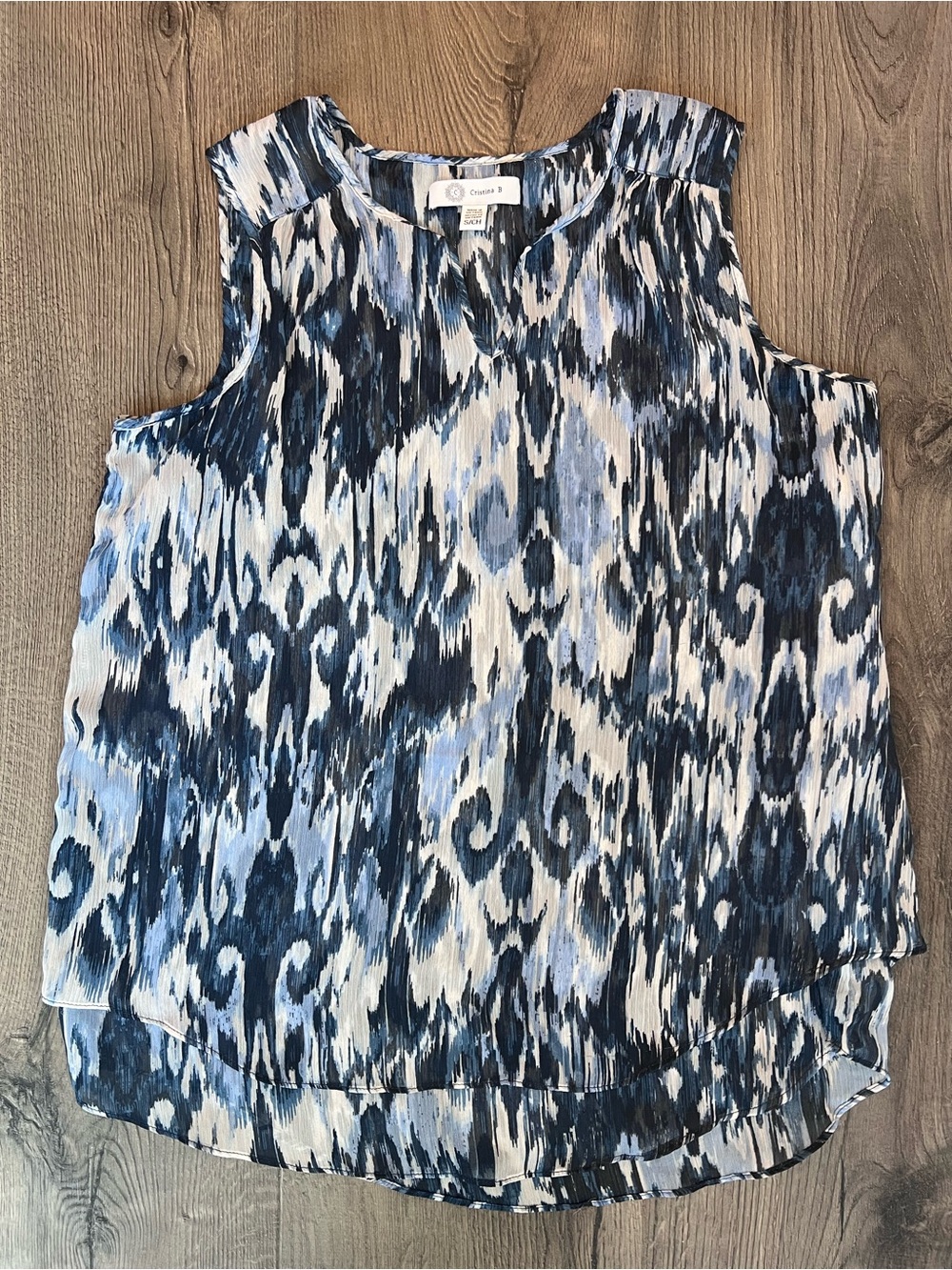 Christina Blue and White Ikat Sleeveless Tank Top